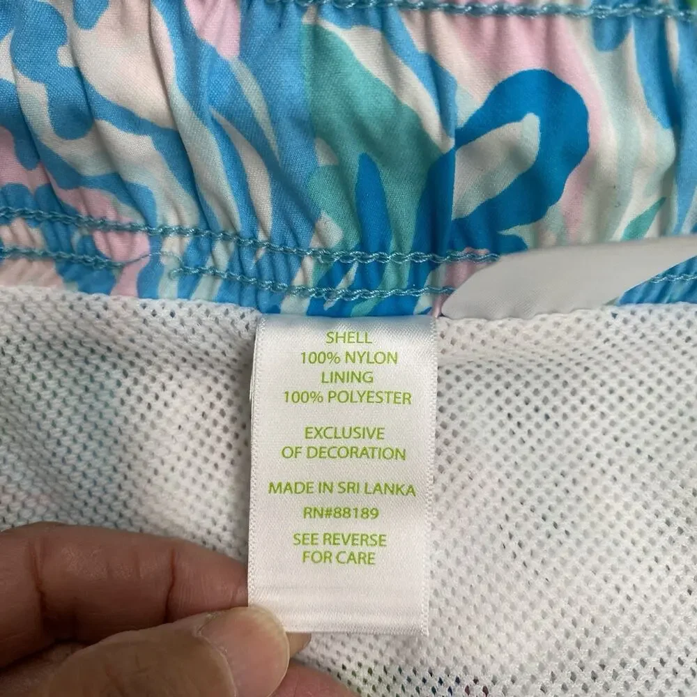 Lilly Pulitzer Swim Trunks Mens M Aqua La Vista Board Shorts Fish Print Lined